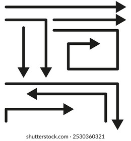 Diagrama de flujo de flecha. Icono de dirección del flujo de trabajo. Vector de ruta de proceso. Símbolo esquemático negro.