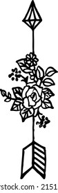 arrow flower line art. flower line art. floral elements. floral object. flower decorative.