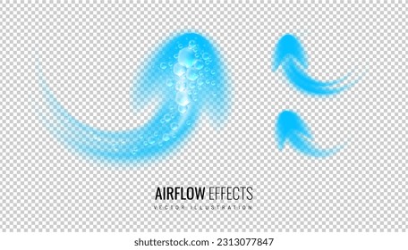 Arrow foam concept for detergent on transparent background. Blurred silhouette of an arrow with bubbles. The air flow is directed upwards vector illustration