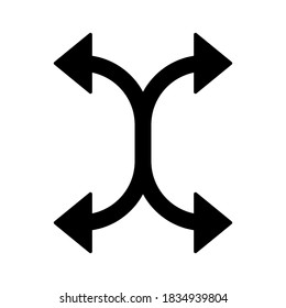 Arrow fork icon. Vector icon of branching four arrows. Forking arrow icon. Branching icon.