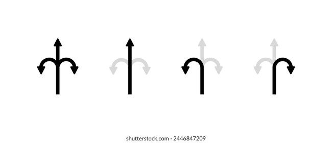 Arrow fork in road set. Silhouette style. Vector icons