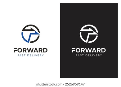 Seta para frente logotipo ícone design com letra F próximo logotipo símbolo para finanças e logístico modelo