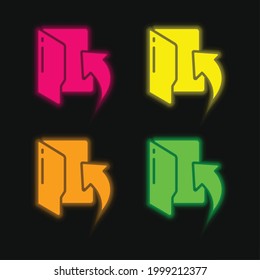 Arrow four color glowing neon vector icon