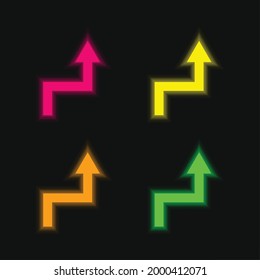 Arrow four color glowing neon vector icon