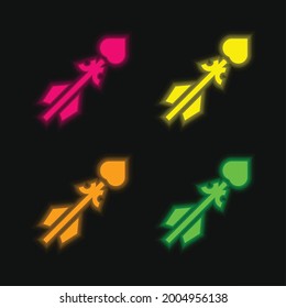 Arrow four color glowing neon vector icon