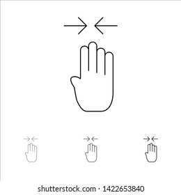 Arrow, Four Finger, Gesture, Pinch Bold and thin black line icon set