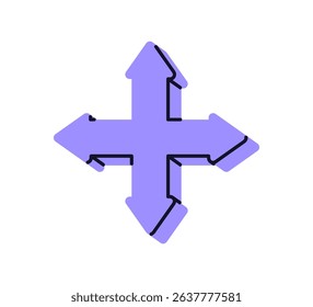 Arrow, four-pointer cross. Movement, positioning, routing and navigation symbol, Placing, moving, direction, location sign for web interface. Flat vector illustration isolated on white background