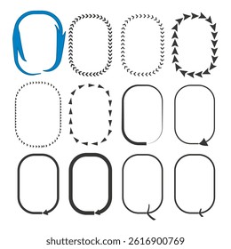 Arrow frame icon. Directional shape vector. Circular arrow border. Black curved outline. EPS 10.