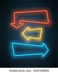 Arrow frame neon set. Vector illustration.