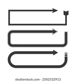 Arrow frame shapes. Three black designs. Simple geometric outlines. Vector illustration.