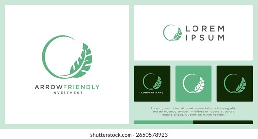 Arrow friendly logo design with leaf for nature company