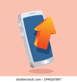 up arrow in front of smartphone. upload concept vector illustration