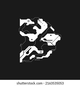 С Yberpunk-Pfeil. Futuristische Schnittstelle Cyber-Element. Cyberpunk-Zeiger, Richtung. Techischer Pfeil für das Design von Spiel, Poster, Banner, etc. Technische Ästhetik. Vektorgrafik
