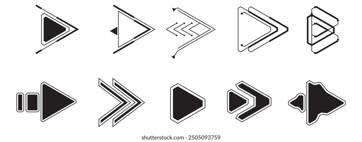 Punteros de navegación futuristas de flecha. Conjunto de Ilustración vectorial de elementos de estilo techno digital