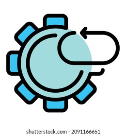 Arrow and gear icon. Outline arrow and gear vector icon color flat isolated