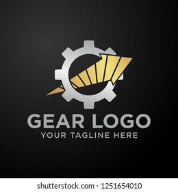 Arrow Gear Logo Design. gear and arrow up logo combination. Mechanic and growth symbol or icon. Unique factory and industrial logotype design template. Gear Up Arrow Logo Template