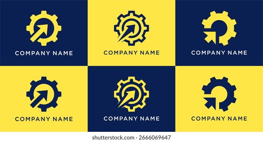 Modelo do conjunto de design do logotipo da engrenagem de seta