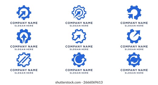 Arrow gear logo set bundle design template