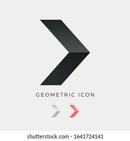 Arrow Geometric Symbol - application, black, red, button, collection, cursor, digital, 3d, interface, logo, left, pointer, right, symbol, next - Origami Crystal Icon Vector Illustration