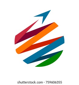 Arrow With Globe in Ribbon Shape Logo Template