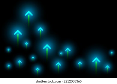 Up arrow glows on a black background. Vector illustration.