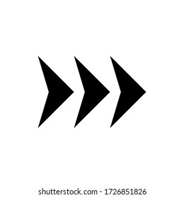 Diseño de iconos de glifo de flecha. Ilustración vectorial de marca de avance. Glifo negro sobre fondo blanco.