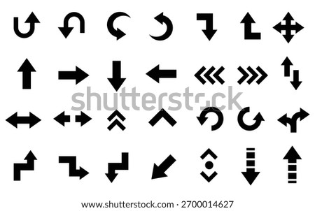 Arrow Glyph Icon Set – Direction, Move, Rotate, Merge and Pointer Symbols,Arrow Symbol Collection – Navigation, Merge, Expand and Return Icons