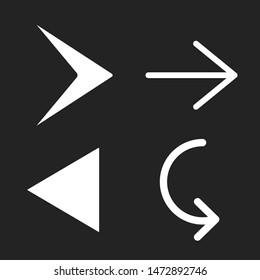 Arrow glyph icons set. Next, previous, redo, undo button isolated vector silhouette illustration. Arrow, pointer clipart. Application interface navigation black and white design elements pack