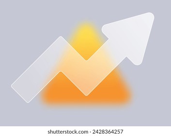 Arrow go up in glass style. Transparent growing bar graph business icon