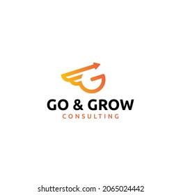Arrow Go and Grow Logo Design Template, Consultant, Financial