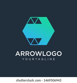 Arrow go hexagon abstract logo design. Arrow icon. Delivery icon. Web, Digital, Marketing, Network icon. construction concept. -vector