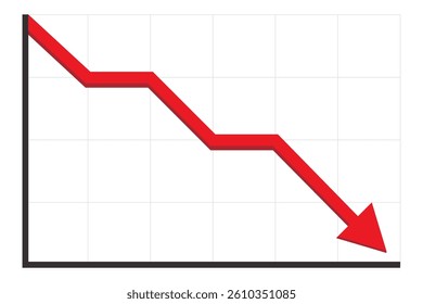 Arrow goes down on a chart.arrow graph going down fall stock diagram loss business decline economic recession financial negative.