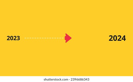 The arrow going from 2023 to 2024 is going straight. 2024 annual plan idea concept. business creativity new idea discovery innovation technology