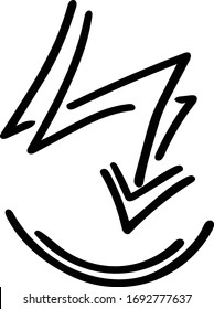 Arrow going down to the ground. Doodle vector.