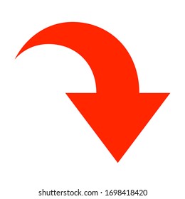 Arrow going down vector illustration - Flat red on white icon representing the concept of bankrupt or download