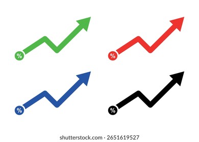 Arrow going up, graph symbol with percentage sign, stock market growth, financial chart, percentage increase, investment profit, business vector illustration