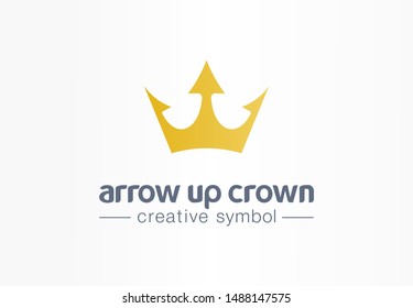 Arrow up gold crown creative symbol concept. Royal growth, luxury, premium jewelry abstract business logo idea. Progress, increase icon. Corporate identity logotype, company graphic design tamplate