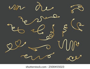 Arrow gold curvy and wavy line icon collection for decorative design