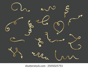 Arrow gold curvy and wavy line icon collection for decorative design