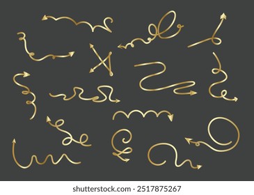 Arrow gold curvy and wavy line icon collection for decorative design