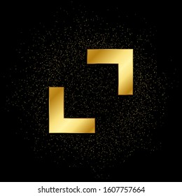Arrow gold vector icon. Vector illustration of golden particle background
