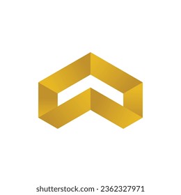 Flecha hacia arriba logotipo geométrico dorado para construcción y arquitectura