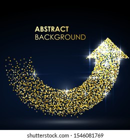 An arrow of golden particles, vector illustration.