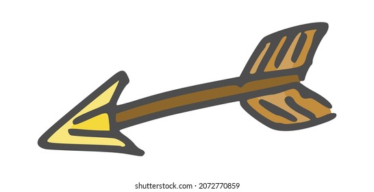 arrow with golden tip simple drawing. vector sketch doodle stock image