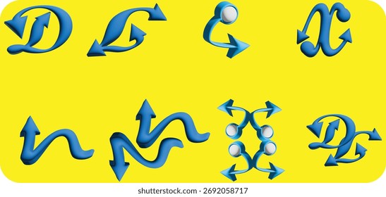 Arrow gradation, squiggly gradient vector line set. Curved carnival change icon. Rise pattern, doodle shape brush element. 3d dynamic multi colored curly loop spiral strokes. Abstract twirl bold paint