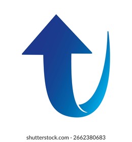 Arrow in Gradient Blue Color Turns Up From Other Side, vector illustration isolated on white background, eps