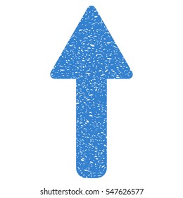 Up Arrow grainy textured icon for overlay watermark stamps. Flat symbol with scratched texture. Dotted vector cobalt ink rubber seal stamp with grunge design on a white background.