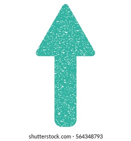 Up Arrow grainy textured icon for overlay watermark stamps. Flat symbol with dirty texture. Dotted vector cyan ink rubber seal stamp with grunge design on a white background.