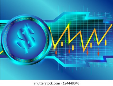 Arrow graph bar stock and dollar