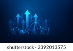 arrow up graph chart business growth on blue dark background. graph trading  stock finance increase. investment strategy to success. vector illustration digital technology fantastic design.